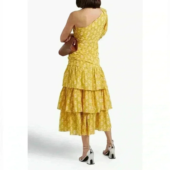 VERONICA BEARD Virginia Dress One Shoulder Floral Layered Yellow Cotton 6 NWT - Picture 3 of 10
